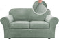 H.VERSAILTEX Real Velvet Plush 3 Piece Stretch Sofa Covers Couch Covers for 2 Cushion Couch Loveseat Covers Width Up to 72 Inch Thick Stay in Place (Medium Sofa, Sea Grass)