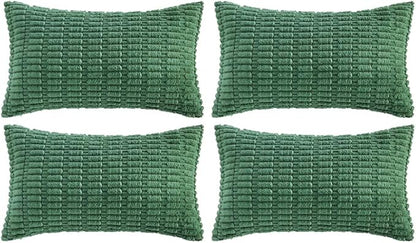 Fancy Homi Set of 4 Green Lumbar Rectangle Decorative Throw Pillow Covers 16x24 Inch for Couch Bed Chair, Aesthetic Boho Room Decor, Soft Fuzzy Thick Corduroy Textured Cushion Case 40x60cm