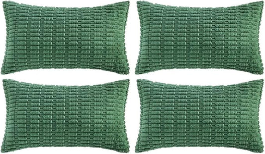 Fancy Homi Set of 4 Green Lumbar Rectangle Decorative Throw Pillow Covers 16x24 Inch for Couch Bed Chair, Aesthetic Boho Room Decor, Soft Fuzzy Thick Corduroy Textured Cushion Case 40x60cm