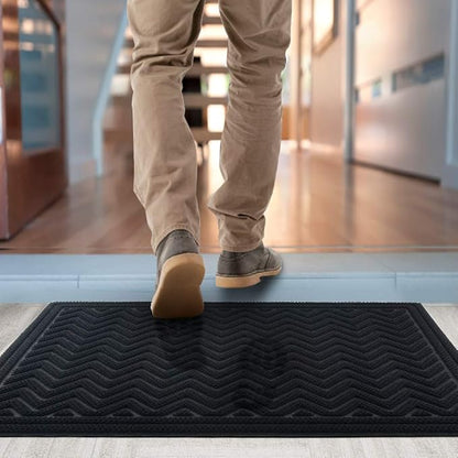 Mibao Front Door Mat, Dirt Trapper Welcome Mat for Outdoor Indoor, Non-Slip Waterproof Doormat, Durable Low Profile Entry Rug for Back Door Outside Patio Porch, 35.5" x 24", Black