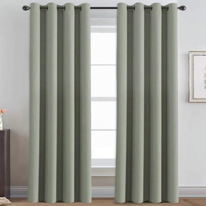 H.VERSAILTEX Sage Green Curtains/Drapes Blackout for Bedroom Room Darkening Thermal Curtains for Living Room Noise Reducing Sound Proof Solid Grommet Curtain (One Panel, Light Sage, 52" W x 90" L)