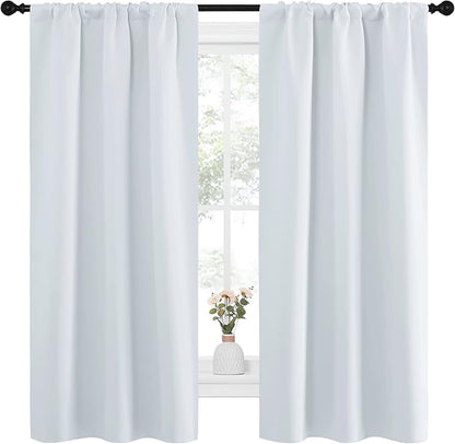 NICETOWN Greyish White Window Curtain Panels - Thermal Insulated Rod Pocket Room Darkening Curtain Sets for Bedroom (2 Panels, 34 by 63)