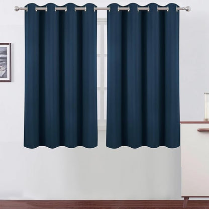 LEMOMO Blackout Curtains 66 x 54 Inch Long Navy Blue Curtains Set of 2 Panels Room Darkening Curtains for Bedroom and Living Room