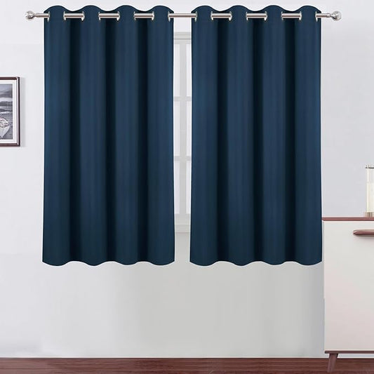 LEMOMO Blackout Curtains 66 x 54 Inch Long Navy Blue Curtains Set of 2 Panels Room Darkening Curtains for Bedroom and Living Room