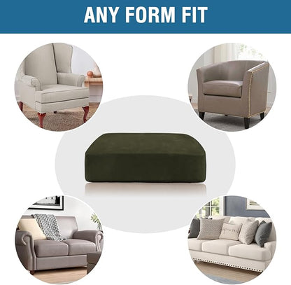 H.VERSAILTEX Velvet Stretch Couch Cushion Cover Plush Cushion Slipcover for Chair Cushion Furniture Protector Seat Cushion Sofa Cover (1 Piece Armchair Cushion Covers, Olive)