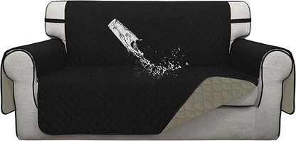 ISSUNTEX Double Protection 100% Waterproof Loveseat Sofa Covers for Living Room, Couch Covers for 2 Cushion Couch Sofa, Reversible Furniture Protector Sofa Cover for Dogs (Loveseat, Black/Beige)