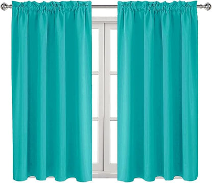 DWCN Blackout Curtains for Living Room Thermal Insulated, Energy Saving & Noise Reducing Bedroom Curtains, Peacock Blue, W 52x L 45 Inch, Set of 2 Rod Pocket Curtain Panels