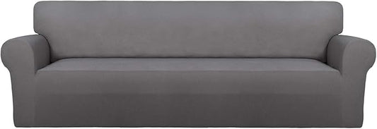 PureFit Super Stretch 4 Seater Sofa Slipcover – Spandex Non Slip Soft Couch Sofa Cover, Washable Furniture Protector with Non Skid Foam and Elastic Bottom for Kids, Pets （XX Large, Light Gray）