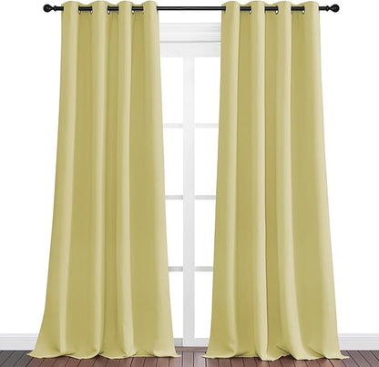 NICETOWN Paler Yellow Blackout Curtains 96" Long for Office, 55" Wide, 2 Pieces, Dining Room, Guest Room, Sound Reducing Heat and Cold Block Curtain Panels for Modern Room Decorative