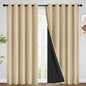 SimpleHome 100% Blackout Curtains for Bedroom,Thermal Insulated Beige Grommet Window Drapes Room Darkening Curtains for Living Room with Black Back,62 x 84 Inch,2 Panels