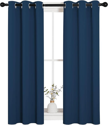 NICETOWN Window Curtain Panels, Thermal Insulated Solid Grommet Blackout Draperies/Drapes for Basement (Moroccan Blue, 1 Pair, 29 by 45-inch)