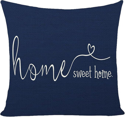 MFGNEH Home Sweet Home Quotes Farmhouse Pillow Covers 18x18 Inch,Farmhouse Decorative Lumbar Throw Pillow Case Cushion Cover,Housewarming Gift,Blue