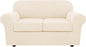 H.VERSAILTEX 3 Piece Stretch Sofa Covers for 2 Cushion Loveseat Couch Covers for Living Room (Base Cover Plus 2 Seat Cushion Covers) Thicker Jacquard Fabric (Medium Sofa, Cream)