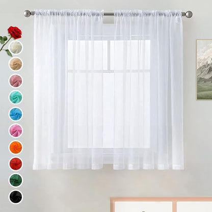 SpaceDresser Basic Rod Pocket Sheer Voile Window Curtain Panels White 1 Pair 2 Panels 42 Width 45 Inch Long for Kitchen Bedroom Children Living Room Yard(White,42 W x 45 L)