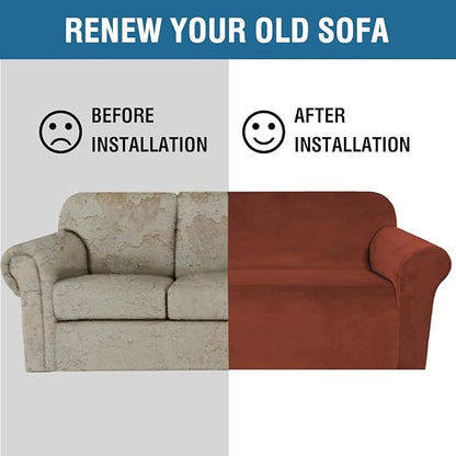 H.VERSAILTEX Stretch Velvet Sofa Covers Large Couch Covers Sofa Slipcovers Furniture Protector Soft with Non Slip Elastic Bottom, Feature Thick Comfy Rich Velour (Extra Wide Sofa 98"-105", Rust)