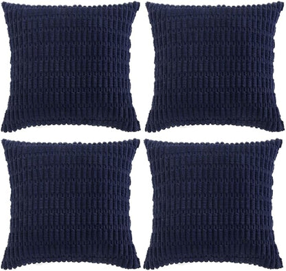 Fancy Homi 4 Packs Navy Blue Decorative Throw Pillow Covers 20x20 Inch for Living Room Couch Bed Sofa, Rustic Modern Farmhouse Boho Home Decor, Soft Plush Corduroy Square Cute Cushion Case 50x50 cm