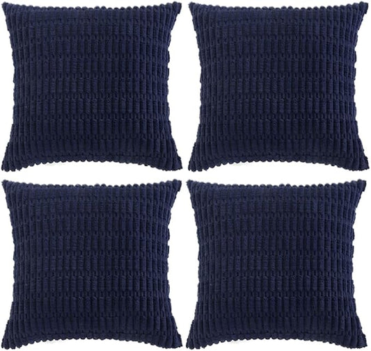 Fancy Homi 4 Packs Navy Blue Decorative Throw Pillow Covers 24x24 Inch for Living Room Couch Bed Sofa, Rustic Modern Farmhouse Boho Home Decor, Soft Plush Corduroy Cute Square Cushion Case 60x60 cm