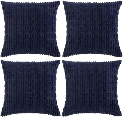 Fancy Homi 4 Packs Navy Blue Decorative Throw Pillow Covers 26x26 Inch for Living Room Couch Bed Sofa, Rustic Modern Farmhouse Boho Home Decor, Soft Plush Corduroy Cute Square Cushion Case 66x66 cm