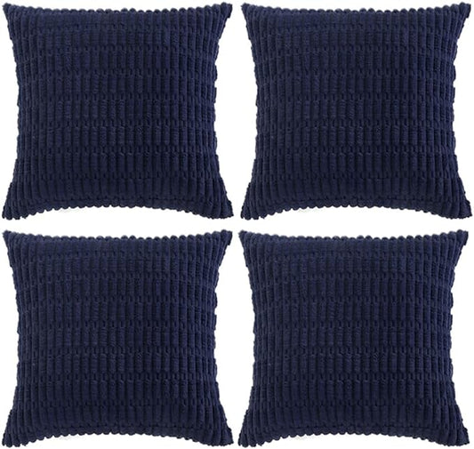 Fancy Homi 4 Packs Navy Blue Decorative Throw Pillow Covers 26x26 Inch for Living Room Couch Bed Sofa, Rustic Modern Farmhouse Boho Home Decor, Soft Plush Corduroy Cute Square Cushion Case 66x66 cm