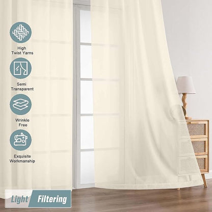 Cream Sheer Curtains for Window 96 Inches Long 2 Panels Set, Soft Airy Light Filtering Voile Sheer Curtains for Living Room Bedroom, Dual Rod Pocket Elegant Window Drapes, 2x42Wx96L Inches