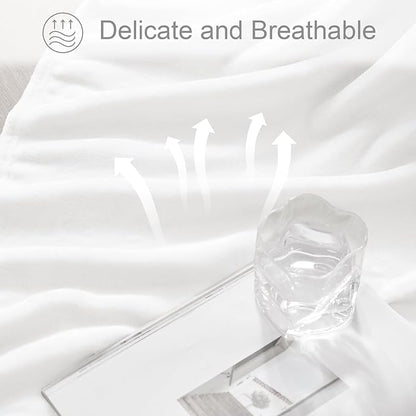 Exclusivo Mezcla Fleece Blanket Twin Size for Bed, Super Soft and Warm, All Season, Cozy, Plush, Lightweight, 90x66 Inches, Pure White