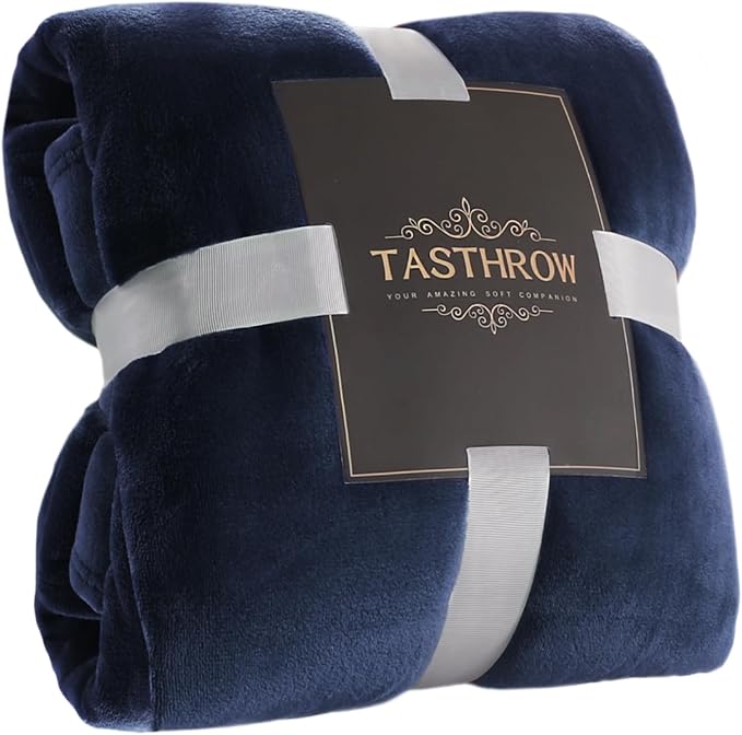TASTHROW Large Flannel Fleece Throw Blanket, 90×108 Inch - Cozy Lightweight Thick Blanket - All Seasons Suitable for Women, Men and Kids (Navy)