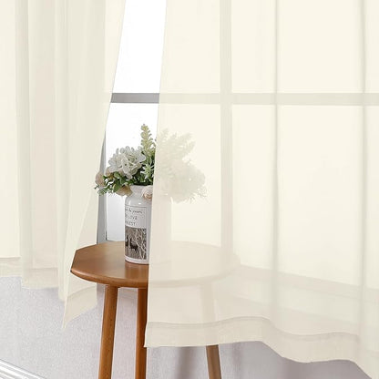 Lecloud Cream Sheer Curtains 68 Inch Length 2 Pcs, Light Filtering Bedroom Curtains for Living Room, Farmhouse Window Voile Soft Rod Pockets Drapes for Bathroom Home Office, Each Panel 42" W x 68" L