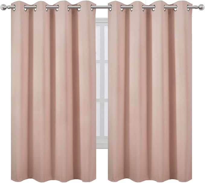 LEMOMO Blush Blackout Curtains 66 x 63 Inch Length/Set of 2 Curtain Panels/Thermal Insulated Room Darkening Blackout Curtains for Bedroom
