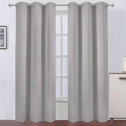 LEMOMO Blackout Curtains 38 x 84 inch/Light Grey Curtains Set of 2 Panels/Thermal Insulated Room Darkening Bedroom Curtains