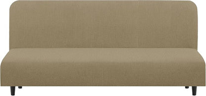 U-NICE HOME Stretch Futon Cover Armless Bed Slipcover - Soft Jacquard Fabric Washable for Pet Friendly, Sand