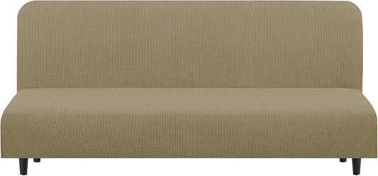U-NICE HOME Stretch Futon Cover Armless Bed Slipcover - Soft Jacquard Fabric Washable for Pet Friendly, Sand