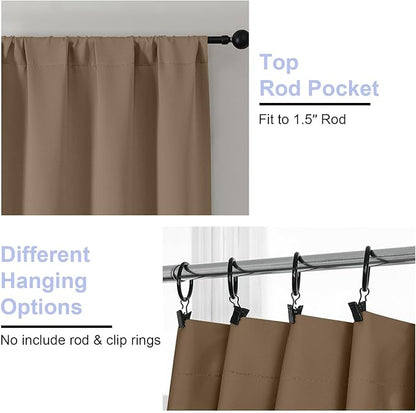 Simplebrand Ava Brown Blackout Curtains for Bedroom 90 Inches Long 2 Panels Set, Solid Privacy Energy Saving Living Room Window Treatment Curtains Blackout Drapes, W50 x L90 Inch, Brown
