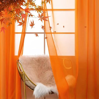 SpaceDresser Basic Rod Pocket Sheer Voile Window Curtain Panels Orange 2 Panels 52 Width 108 Inch Long for Kitchen Bedroom Children Living Room Yard(Orange,52 W x 108 L)