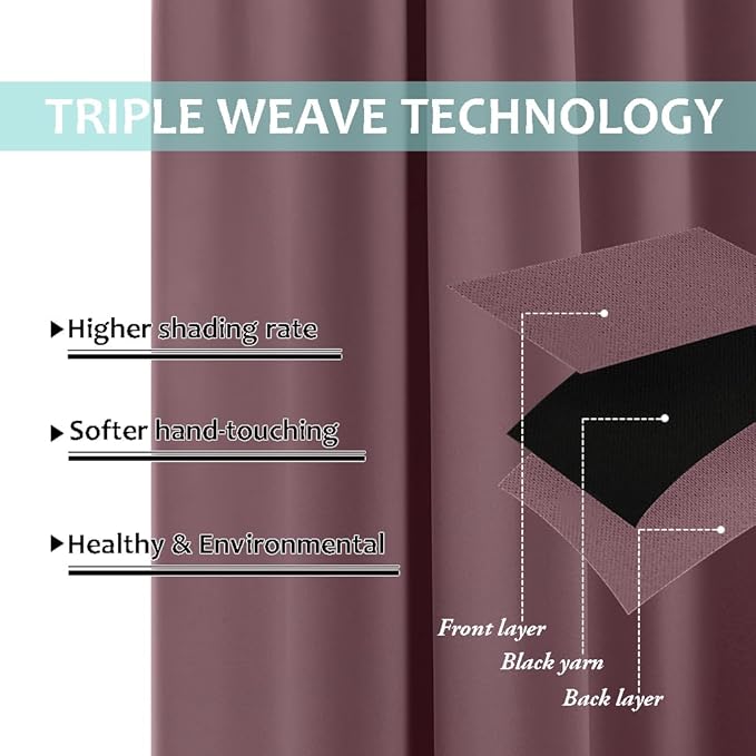 NICETOWN Full Shade Curtain Panels, 37" Wide x 70" Long, Dry Rose, Pair of Thermal Insulated & Energy Efficiency Blackout Drapes for Living Room, Lined Silky Performance Window Dressing