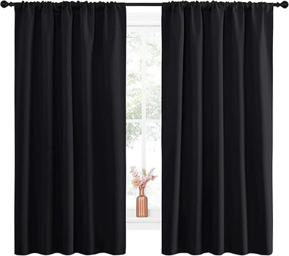 NICETOWN Black Out Window Curtains - Solid Home Decor Thermal Insulated Blackout Drapes/Draperies for Bedroom, Privacy Assured Window Treatment (2 Panels, 52 inches Wide by 63 inches Long)