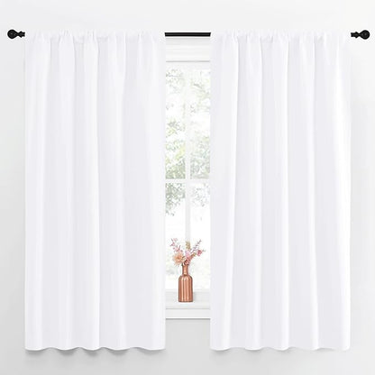 NICETOWN Bedroom Window Curtain Panels - Window Treatment Rod Pocket Drapes for Nursery (White, 2 Panels, 52" by 63")