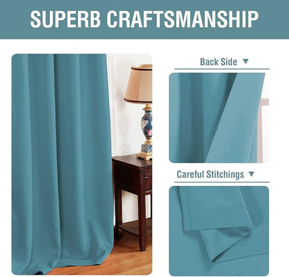 H.VERSAILTEX Blackout Curtain for Living Room Small Window Kitchen Blackout Curtains 45 inch Length Energy Saving Solid Grommet Blackout Drape, One Panel, Storm Blue, 52" W x 45" L