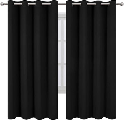 LEMOMO Black Thermal Blackout Curtains/52 x 72 Inch/Set of 2 Panels Room Darkening Curtains for Bedroom