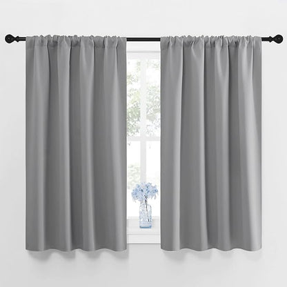 NICETOWN Window Curtains for Bedroom - Home Decoration Thermal Insulated Rod Pocket Blackout Blinds & Drapes for Small Windows (Silver Grey, 2 Panels, W42 x L48 -Inch)