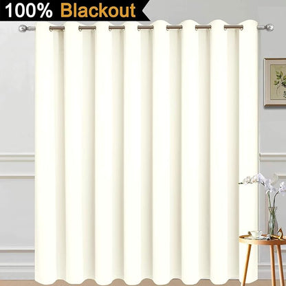 Yakamok Extra Wide 100% Blackout Full Shading Curtains for Patio Door, Thermal Backing Sliding Glass Door Drape, Privacy Assured Window Treatment for Sliding Door Curtains, Cream, W100 x L96, 1 Panel