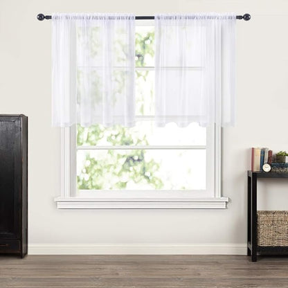 MIULEE 2 Panels Kitchen Tiers Half Window Sheer Curtains Rod Pocket Voile Drapes for Kitchen Bathroom Small Windows 29 by 36 Inch White