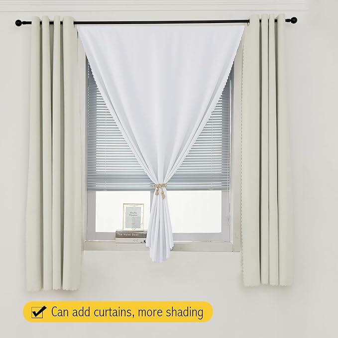 self Adhesive Curtains Portable Blackout Curtain Simple and Easy to Install Bedroom Window Thermal Lnsulated Kitchen Room Darkening Black Small Drapes, 59" W X 71" L, White, 1 Panel