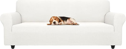 ZNSAYOTX Stretch Oversized Couch Cover Universal Sofa Covers for Living Room Dogs Pet Furniture Protector Spandex Extra Large Sofa Slipcovers with Anti Slip Foam Sticks (White, XL Sofa)
