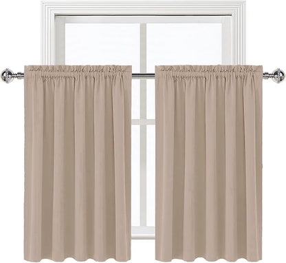 DWCN Blackout Curtains for Living Room Thermal Insulated, Energy Saving & Noise Reducing Bedroom Curtains, Camel, W 60x L 36 Inch, Set of 2 Rod Pocket Curtain Panels