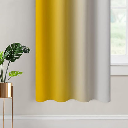 Yakamok Yellow Ombre Curtains 63 Inches Long, Light Blocking Gradient Color Curtain Panels, Room Darkening Grommet Window Drapes for Bedroom(52x63 Inch, 2 Panels)
