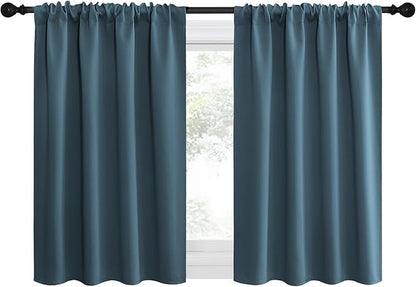 NICETOWN 2 Panels Blackout Curtains, Rod Pocket Thermal Insulated Drapes for Kitchen, Heavy Duty Small Window Treatment for Dorm Room, Studio Apartment, Basement (Smoky Blue, W42 x L30)