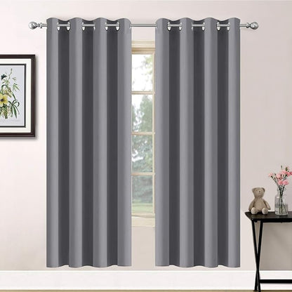 Yakamok Blackout Curtains 63 inch Length for Living Room, Light Blocking Grey Thermal Insulated Drapes with Grommets Top Window Treament Curtain for Bedroom(Gray, 52W x 63L, One Pair)