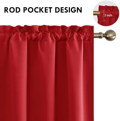 DWCN Blackout Curtains – Thermal Insulated, Energy Saving & Noise Reducing Bedroom and Living Room Curtains, Red, W 42x L 63 Inch, Set of 2 Rod Pocket Curtain Panels