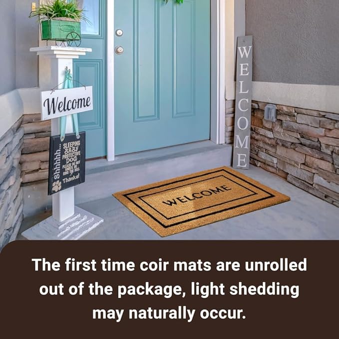 KANKUN Coco Coir Door Mat with Heavy Duty Backing, Welcome Doormat (17" x 30"), Doormat Entrance (Double Box)