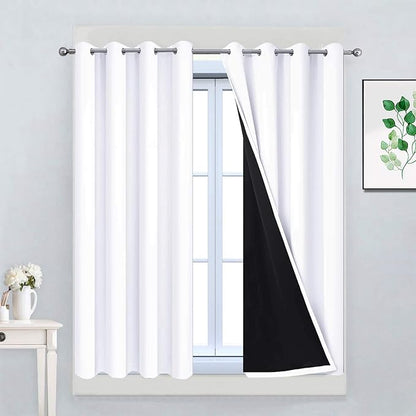 Yakamok Pure White 100% Blackout Curtains for Bedroom, Thermal Insulated Grommet Total Blackout Drapes with Black Liner for Living Room, 52W x 45L, 2 Panels